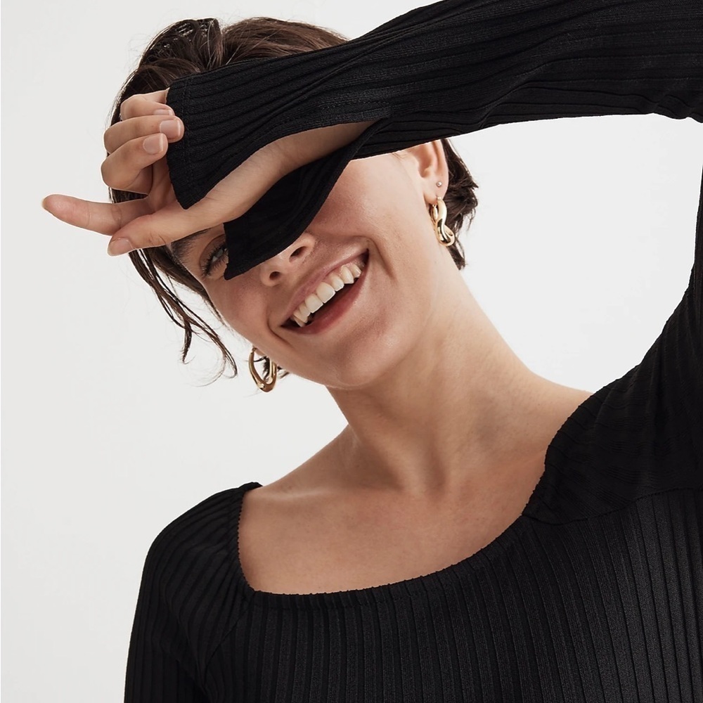 Madewell Ribbed Square-Neck Long-Sleeve Tee black - Picture 4 of 5